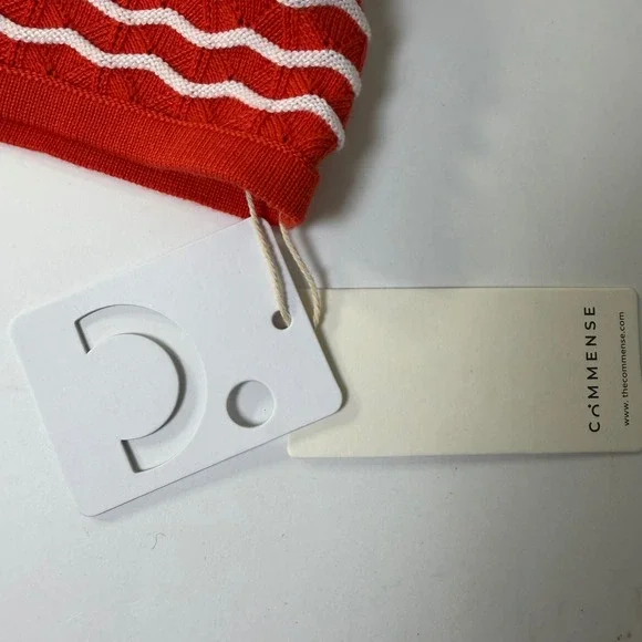 Commense Red White Wavy Stripe One Shoulder Twist Knot Knit Top NWT - Picture 4 of 8